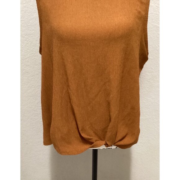 Sleeveless Rust Orange Knit Top With Front Twist Detail Size L - Picture 3 of 6
